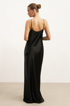 Satin Scoop Neck Camisole Maxi Dress - Black