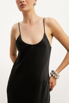 Satin Scoop Neck Camisole Maxi Dress - Black
