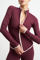 Base Contrast Trim Zip Up Jacket - Merlot/Tofu