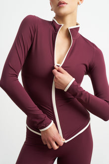 Base Contrast Trim Zip Up Jacket - Merlot/Tofu