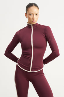 Base Contrast Trim Zip Up Jacket - Merlot/Tofu