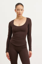 Base Sculpting Scoop Neck Long Sleeve Top - Carob