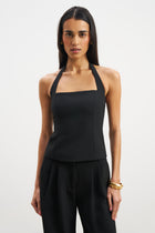 Effortless Tailored Halter Bodice Top - Black