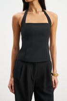 Effortless Tailored Halter Bodice Top - Black