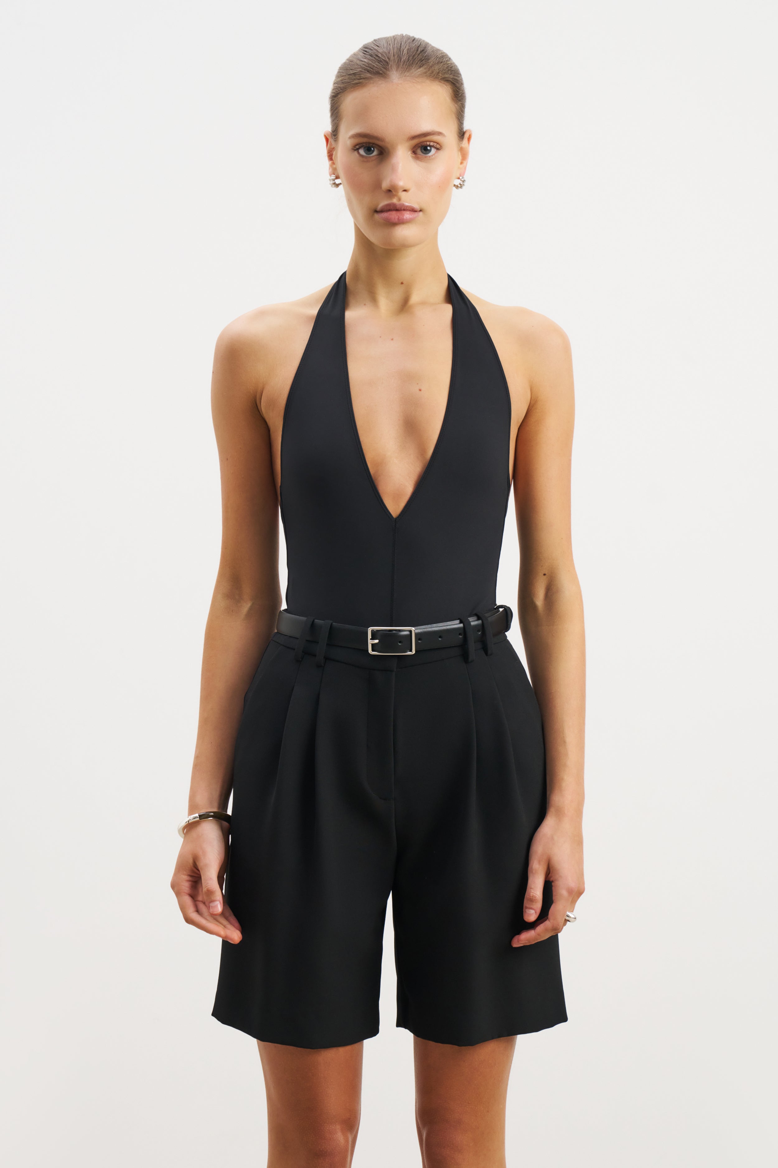 V Neck Plunge Bodysuit - Black | BOA
