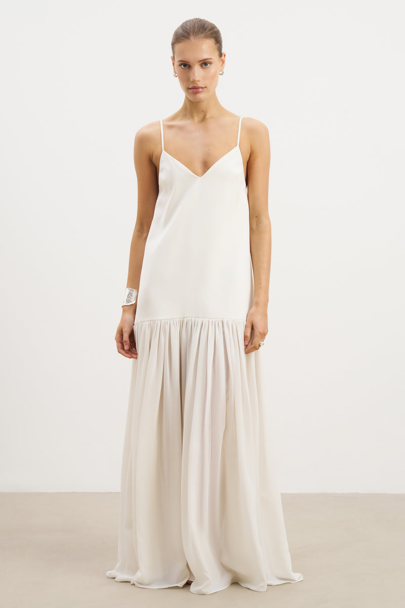 Flowing Dropped Waist Maxi Dress - Cream