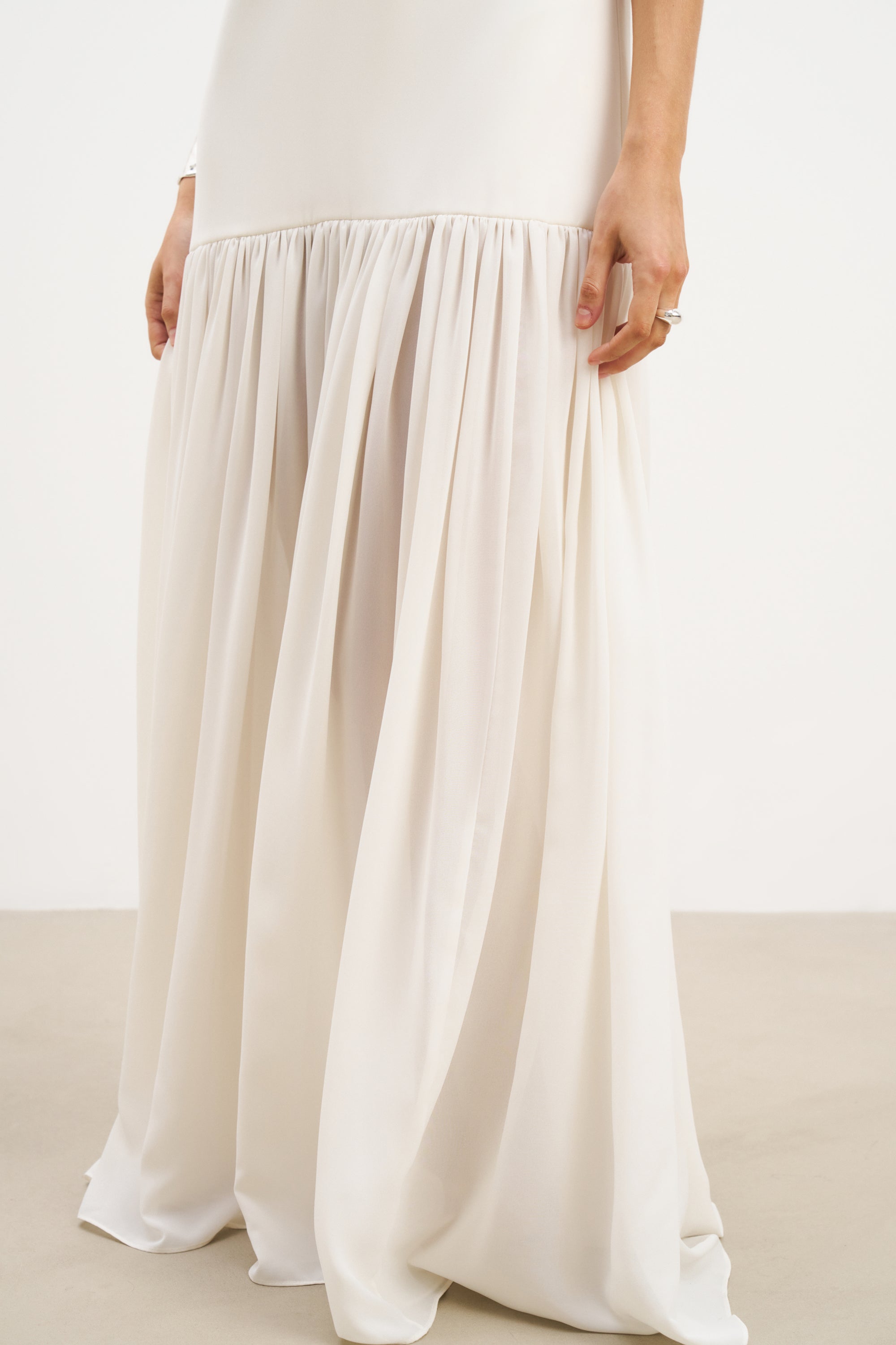 Flowing Dropped Waist Maxi Dress - Cream | BOA Flowing Dropped Waist Maxi Dress - Cream | BOA