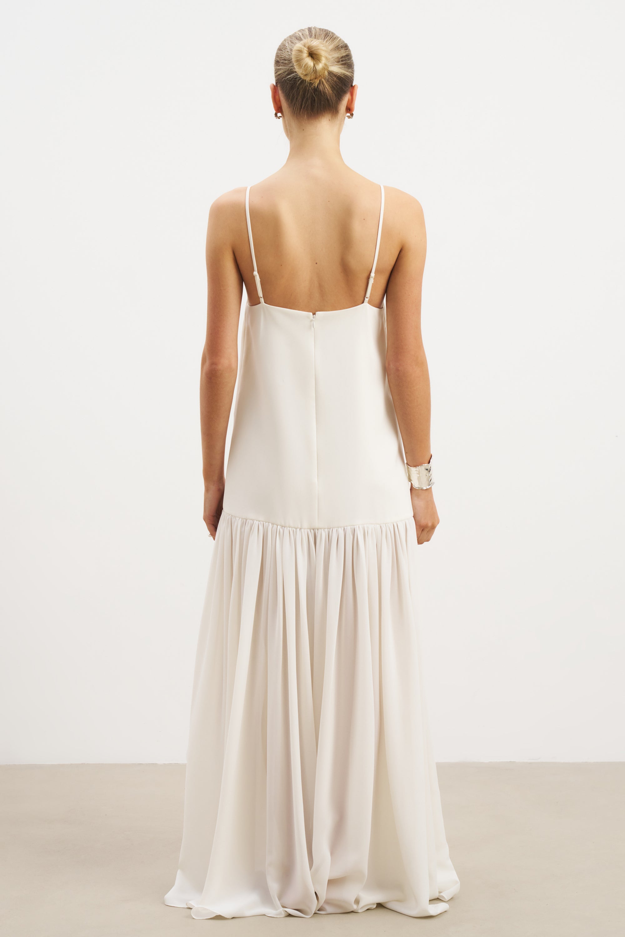 Flowing Dropped Waist Maxi Dress - Cream