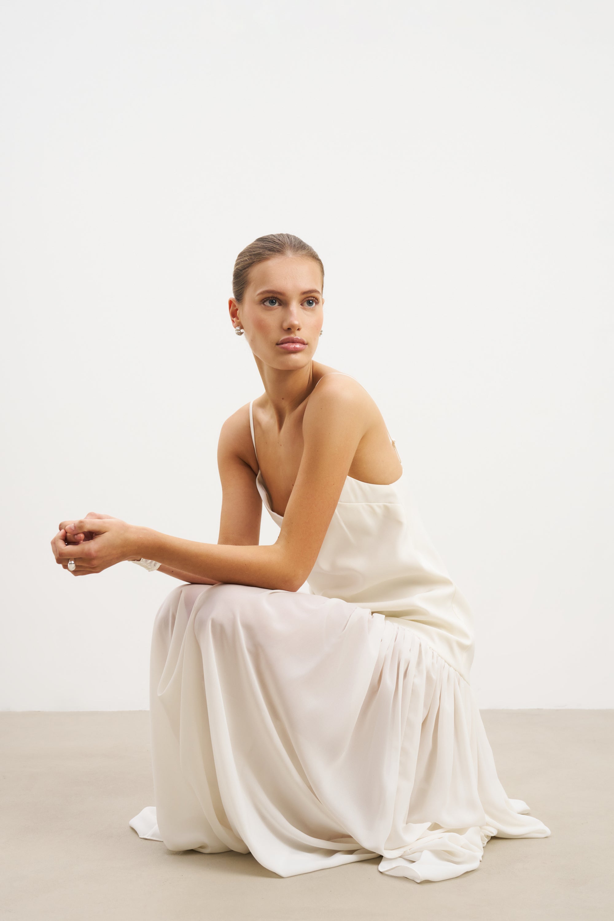 Flowing Dropped Waist Maxi Dress - Cream | BOA Flowing Dropped Waist Maxi Dress - Cream | BOA