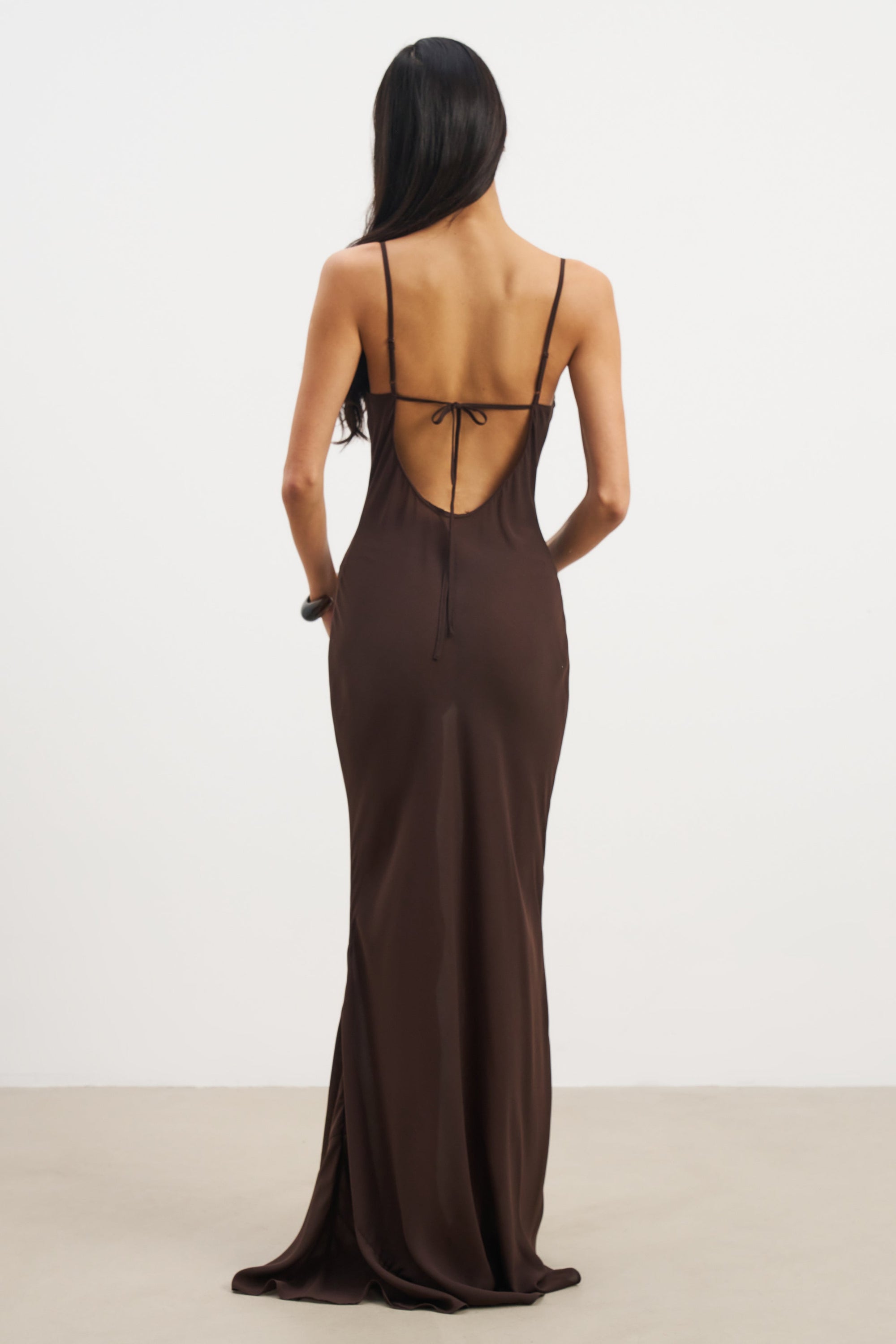Sheer Ruched Chiffon Maxi Dress - Carob | BOA Sheer Ruched Chiffon Maxi Dress - Carob | BOA
