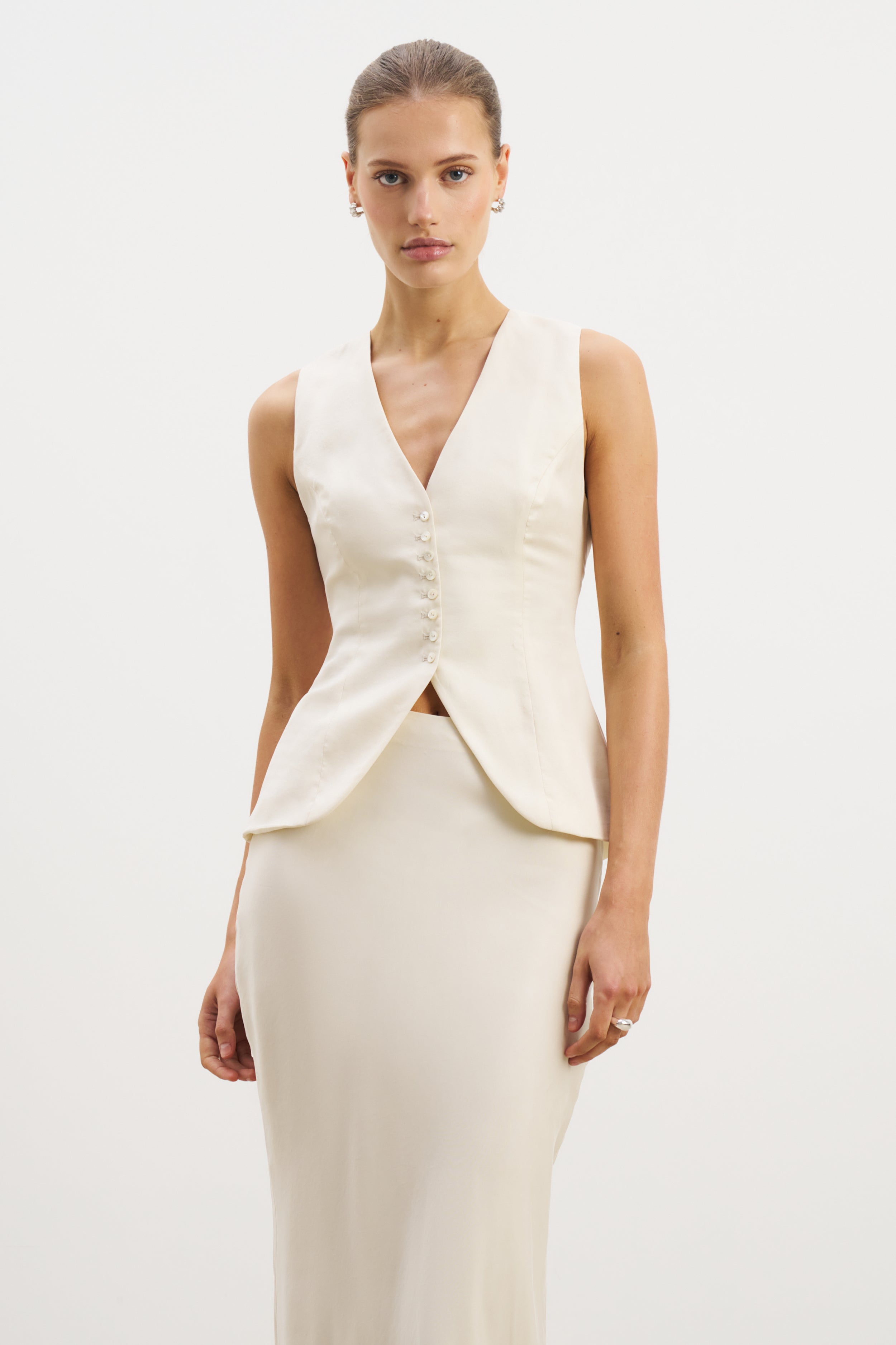 Cupro Delicate Peplum Waistcoat - Champagne | BOA