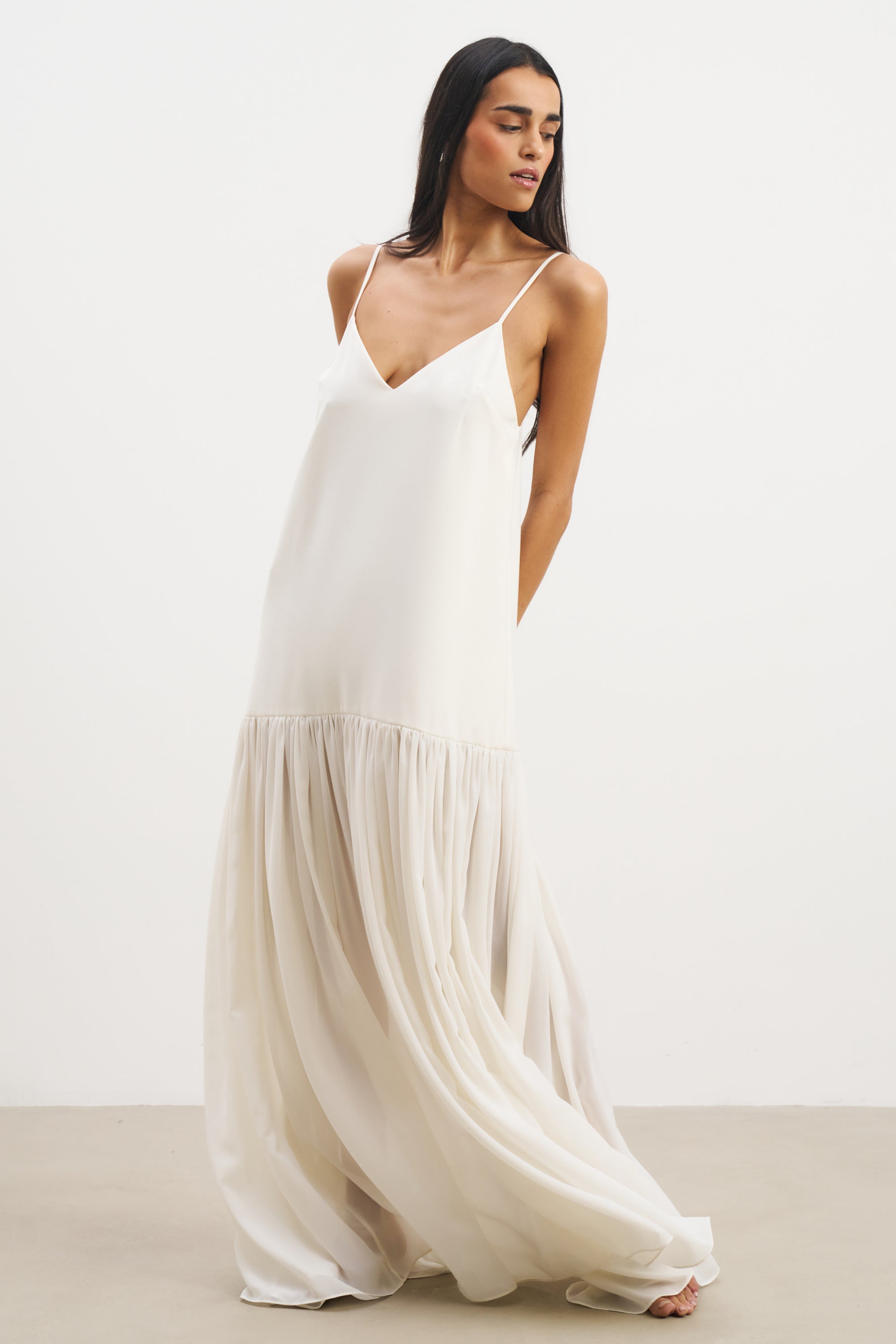 Flowing Dropped Waist Maxi Dress - Cream | BOA Flowing Dropped Waist Maxi Dress - Cream | BOA