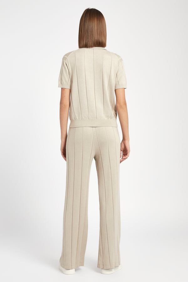 Ribbed Knit Wide Leg Trousers - Stone