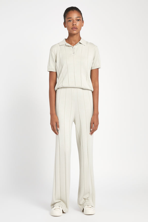 Ribbed Knit Wide Leg Trousers - Oyster