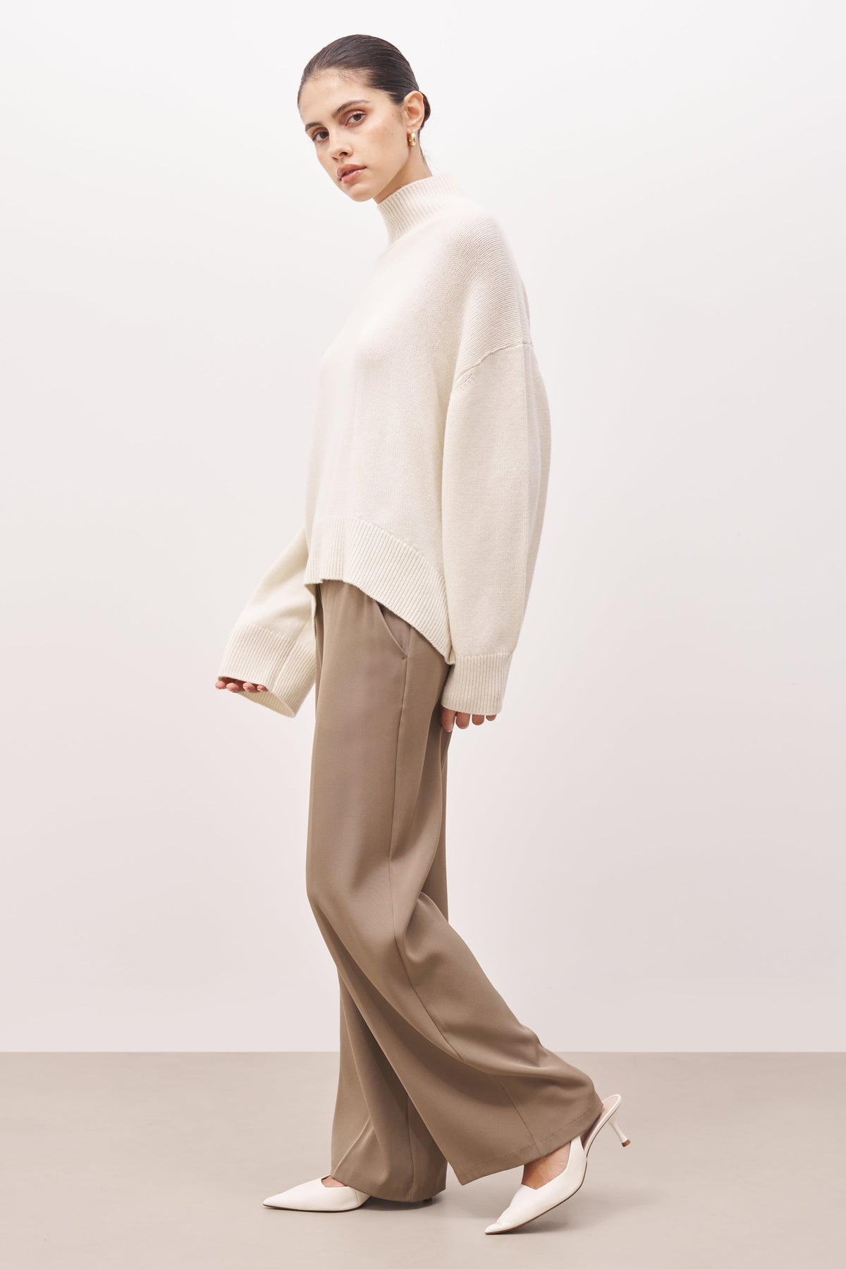 Relaxed High Neck Cashmere Blend Jumper Cream BOA