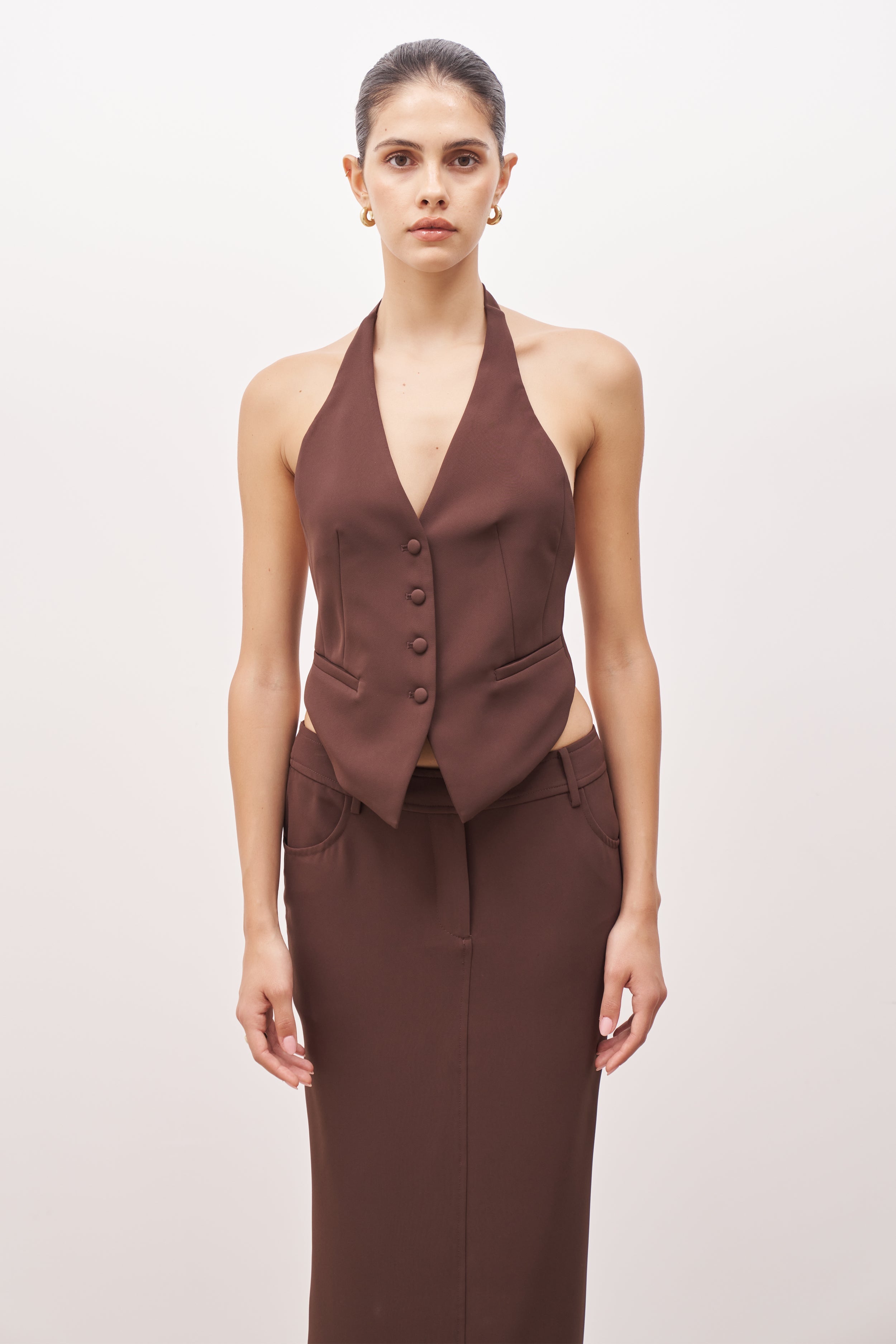 Backless Halter Waistcoat - Truffle | BOA