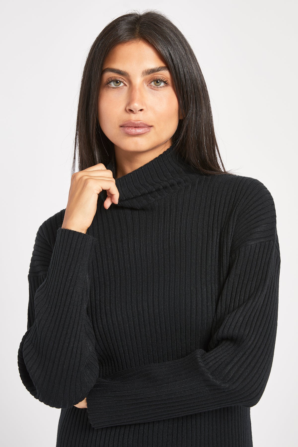 Ribbed Knit High Neck Jumper - Black – BOA