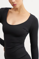 Base Sculpting Scoop Neck Long Sleeve Top - Black