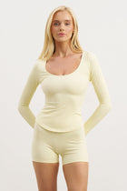 Base Sculpting Scoop Neck Long Sleeve Top - Buttermilk