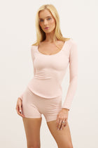Base Sculpting Scoop Neck Long Sleeve Top - Marshmallow