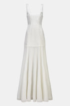 Jacquard Corset Gown with Chiffon Skirt - White
