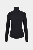Semi Sheer High Neck Longsleeve Top -  Black