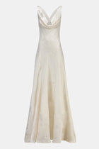 Satin Jacquard Asymmetric Panel Gown - Cream