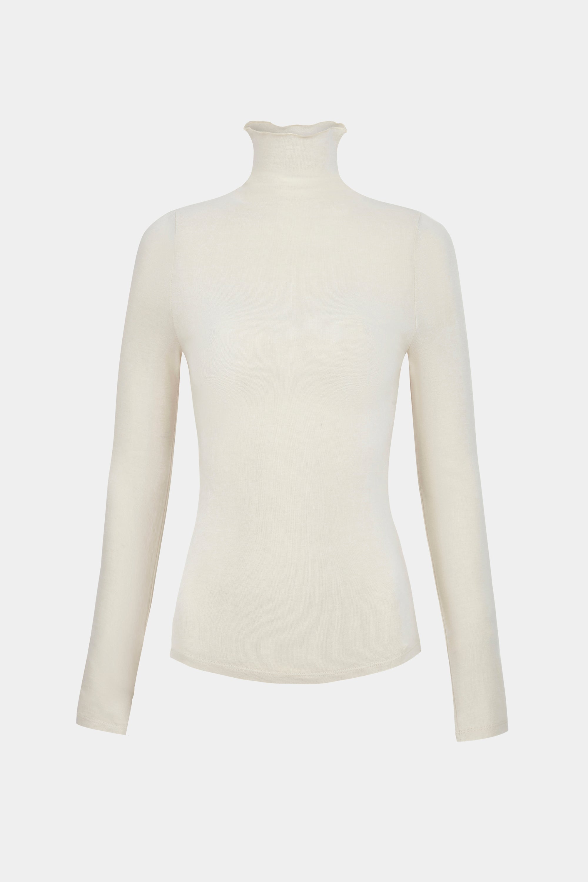Semi Sheer High Neck Longsleeve Top -  Cream