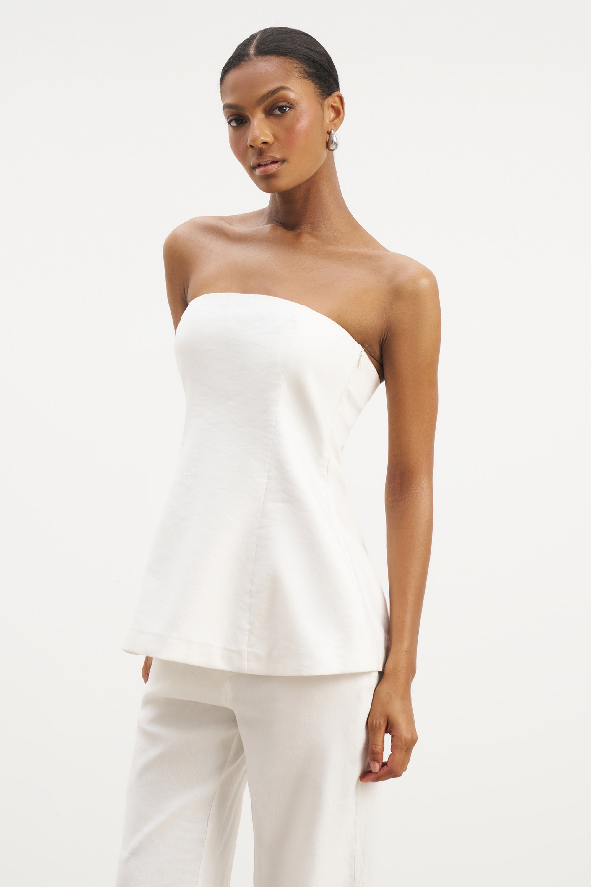 Strapless Linen A Line Bodice - White