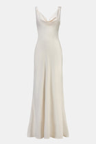 High Gloss Satin Cowl Neck Gown - Cream