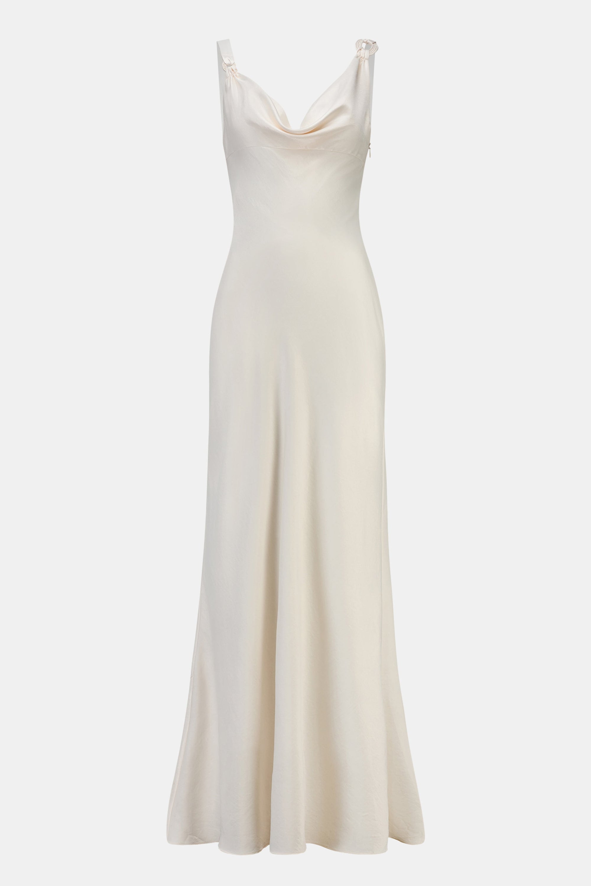 High Gloss Satin Cowl Neck Gown - Cream