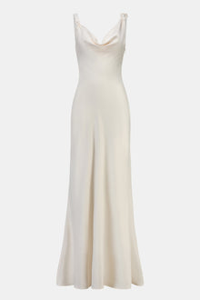 High Gloss Satin Cowl Neck Gown - Cream