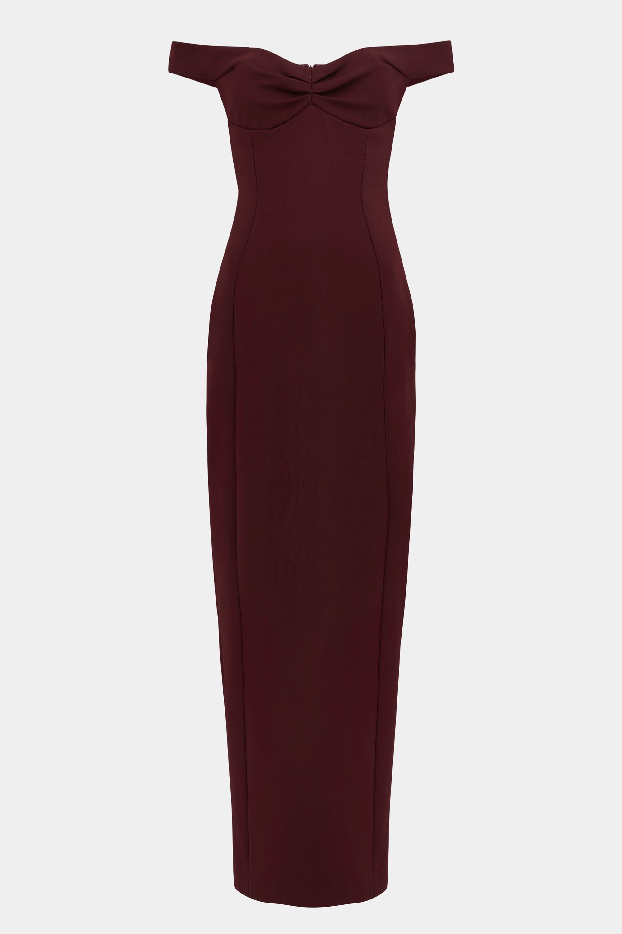 Tailored Ruched Bardot Midi Dress - Mulberry