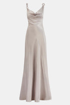 High Gloss Satin Cowl Neck Gown - Pebble