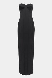 Satin Column Corset Maxi Dress - Black