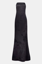 Satin Jacquard Strapless Maxi Dress - Black