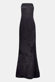 Satin Jacquard Strapless Maxi Dress - Black