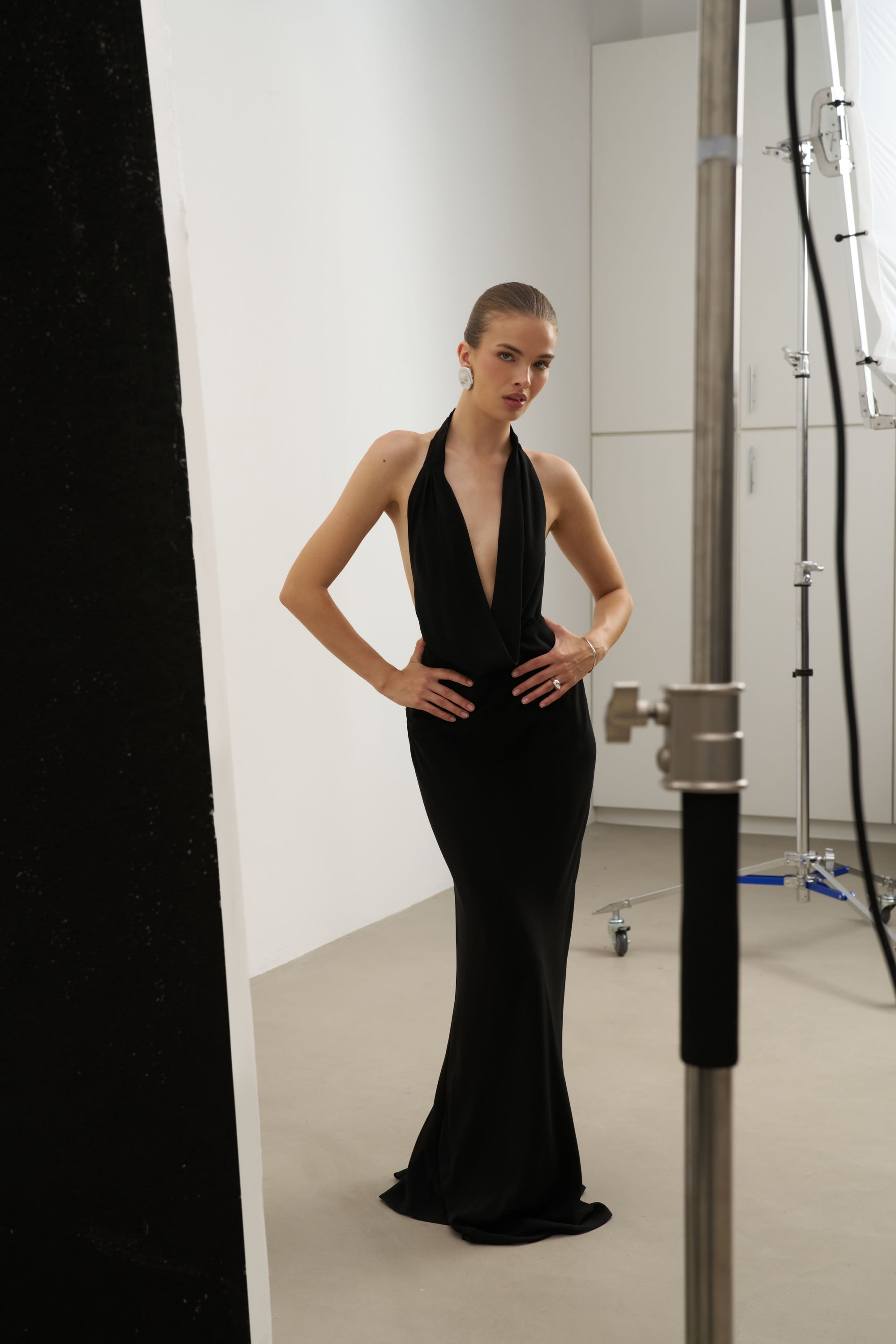 Chiffon Plunging Cowl Neck Maxi Dress - Black Chiffon Plunging Cowl Neck Maxi Dress - Black