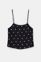 Satin Jacquard Polka Dot Camisole Top - Black Polka Dot