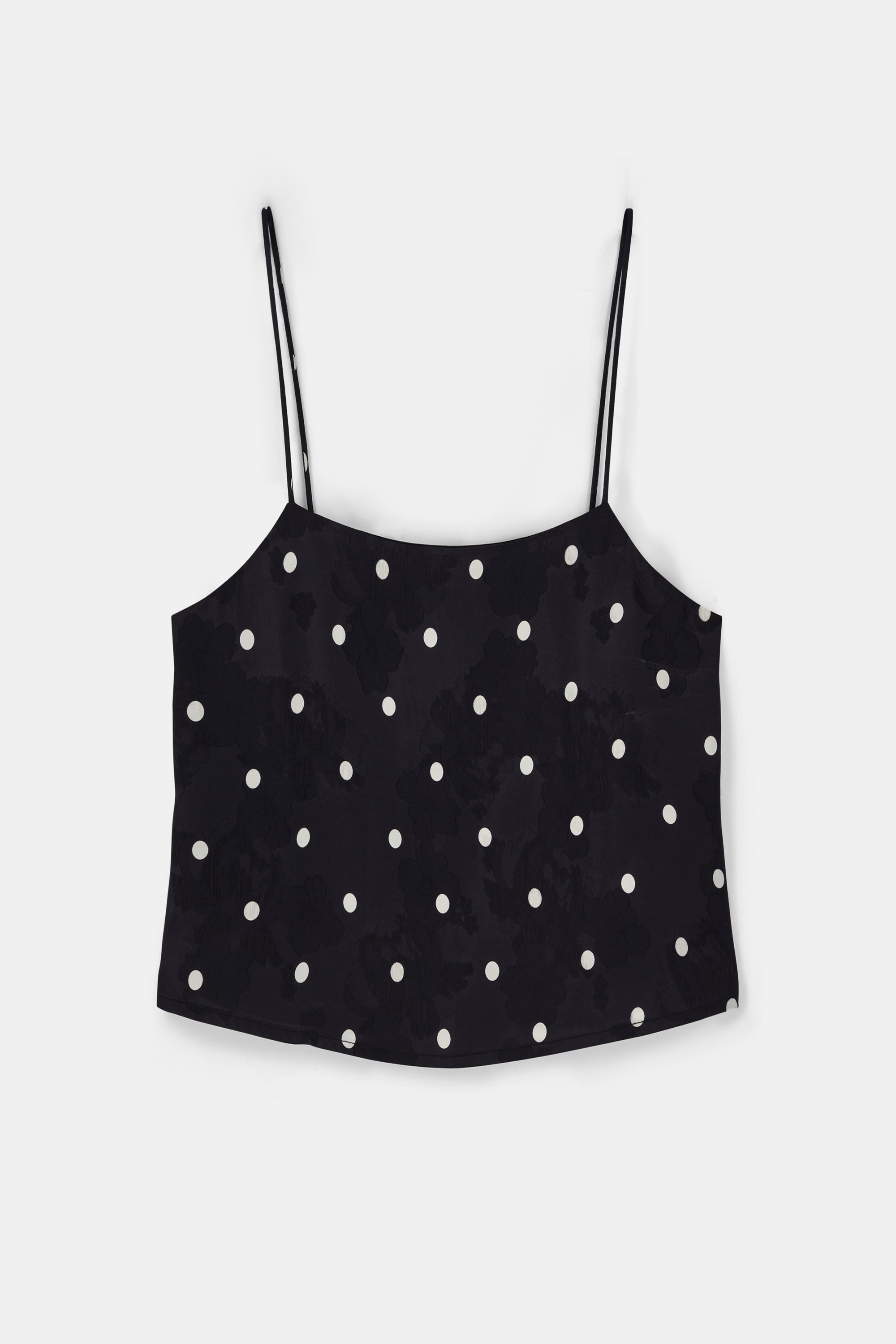 Satin Jacquard Polka Dot Camisole Top - Black Polka Dot