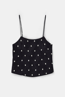 Satin Jacquard Polka Dot Camisole Top - Black Polka Dot
