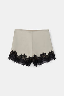 Satin Lace Detail Shorts - Champagne/Black