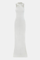 Hooded Halterneck Maxi Dress - White