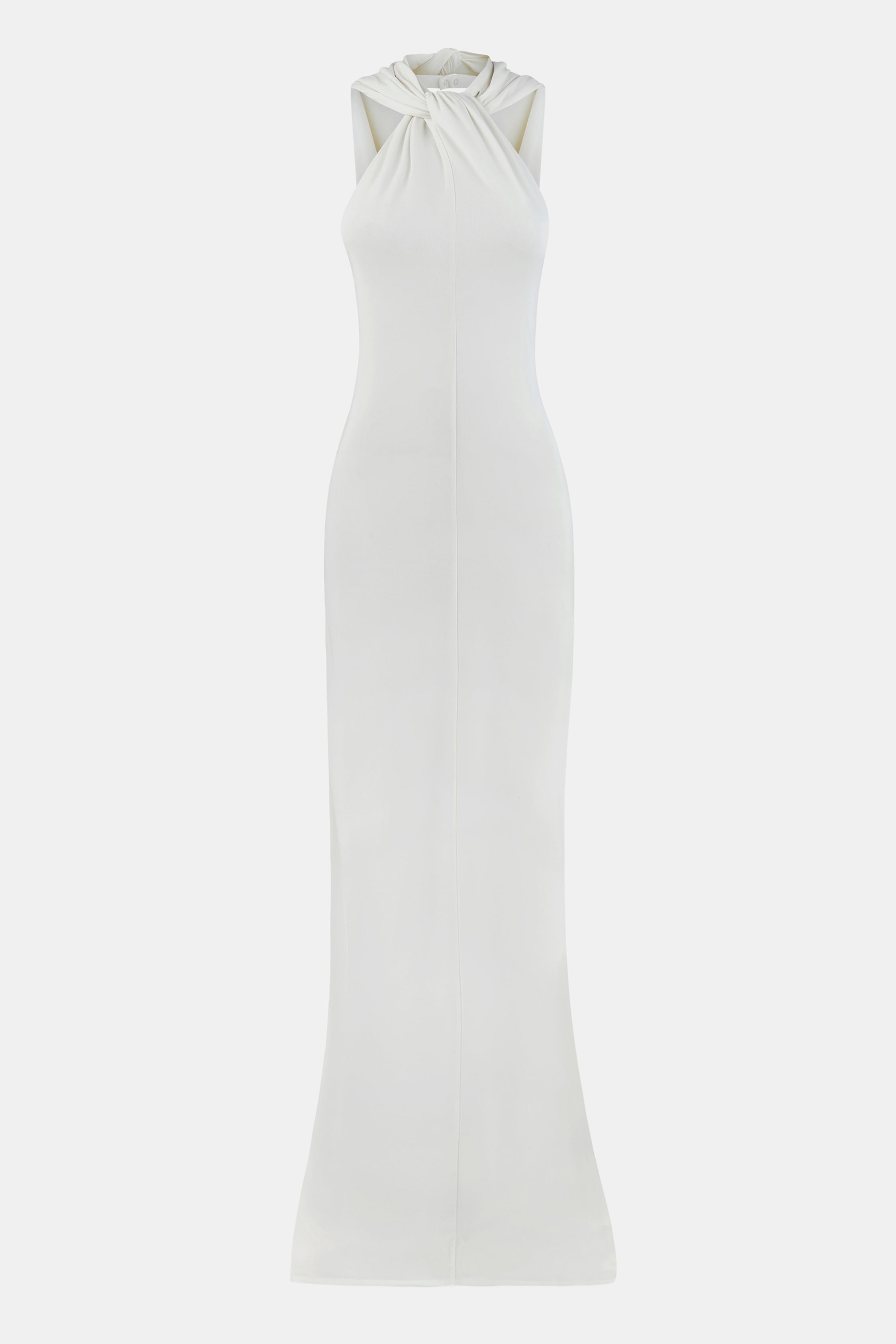 Hooded Halterneck Maxi Dress - White