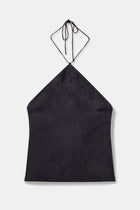 Cupro Jacquard Tailored Halterneck Top - Charcoal