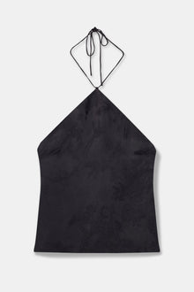 Cupro Jacquard Tailored Halterneck Top - Charcoal