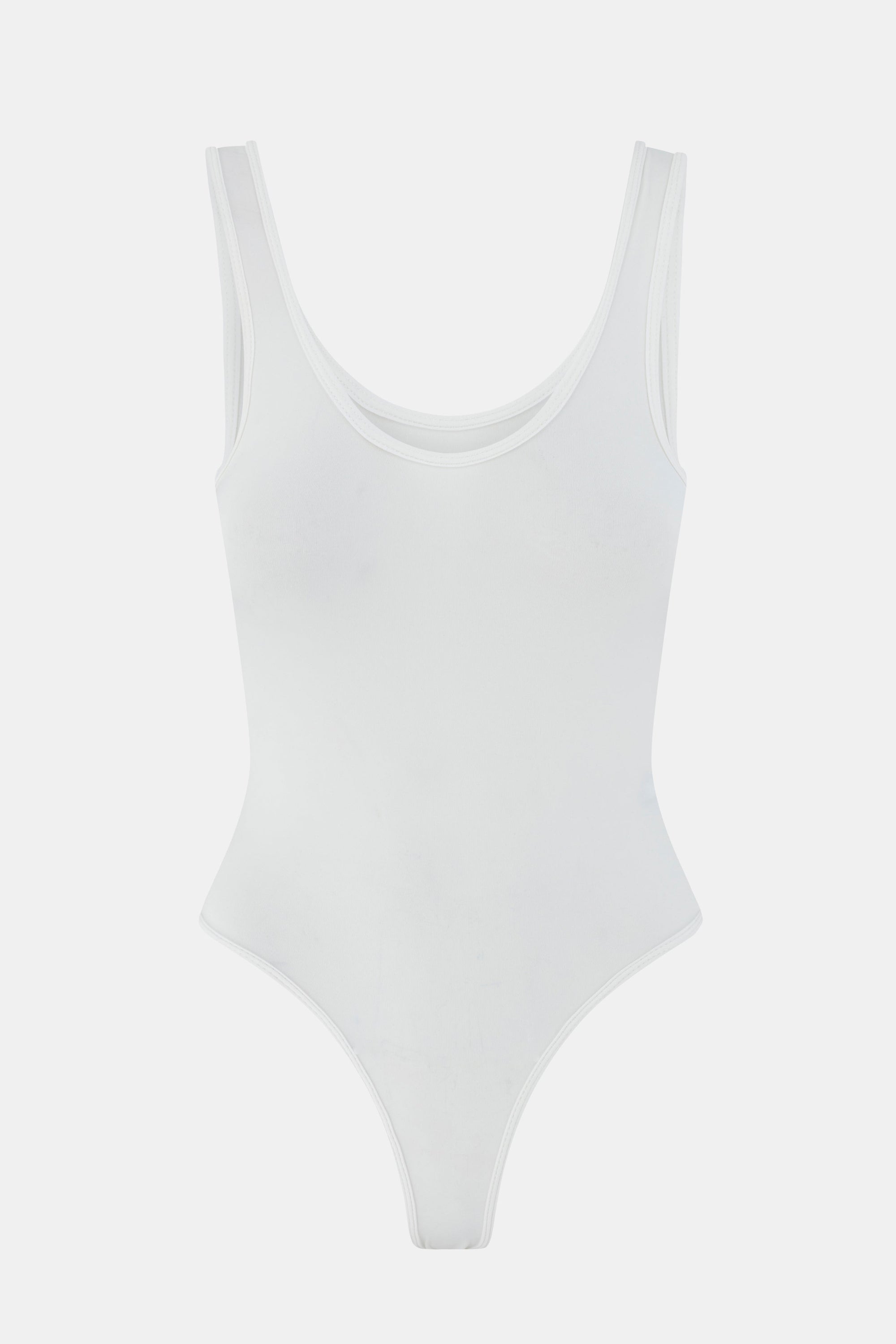 Semi Sheer Scoop Neck Bodysuit - White
