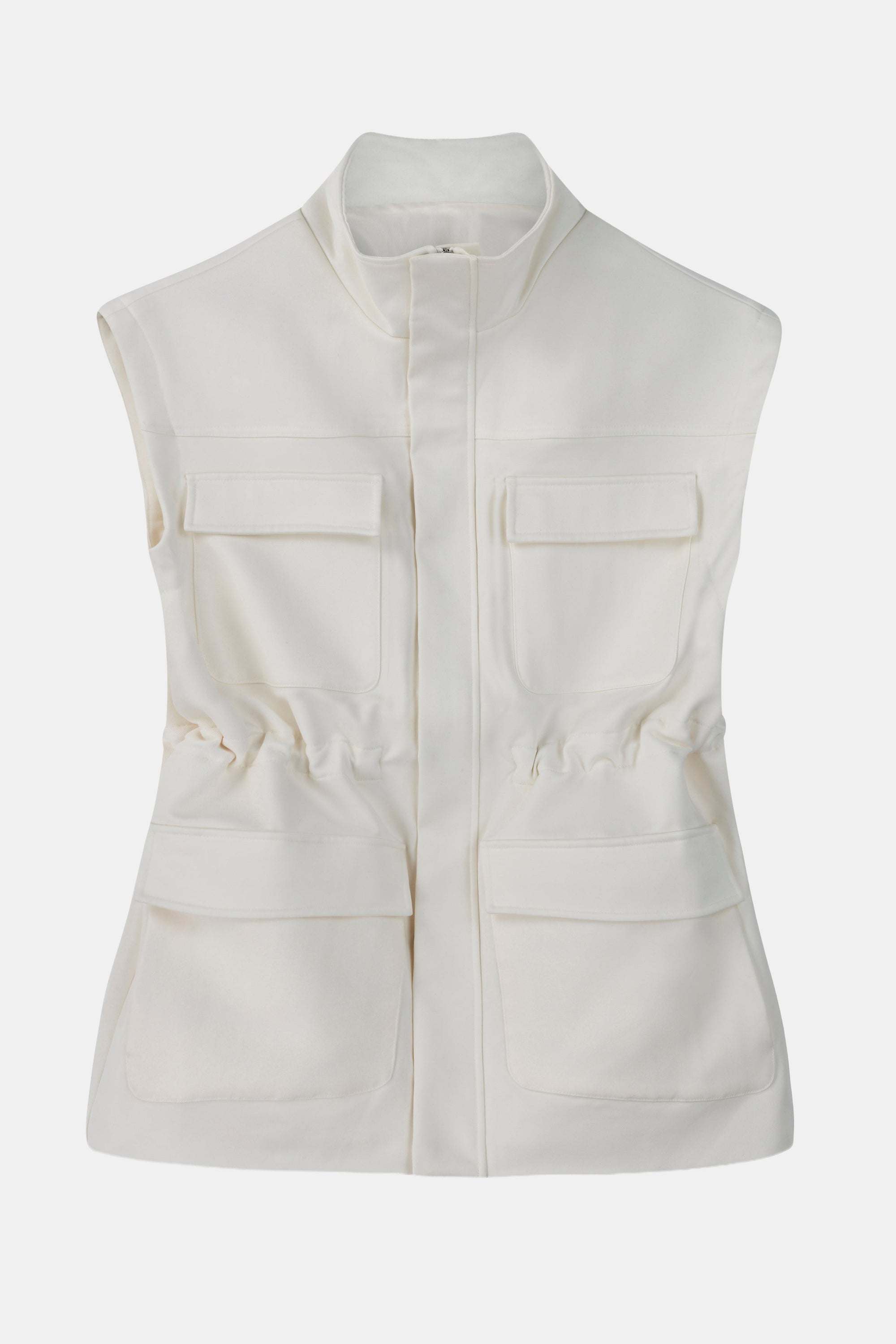 Cotton Sleeveless Utility Vest - White