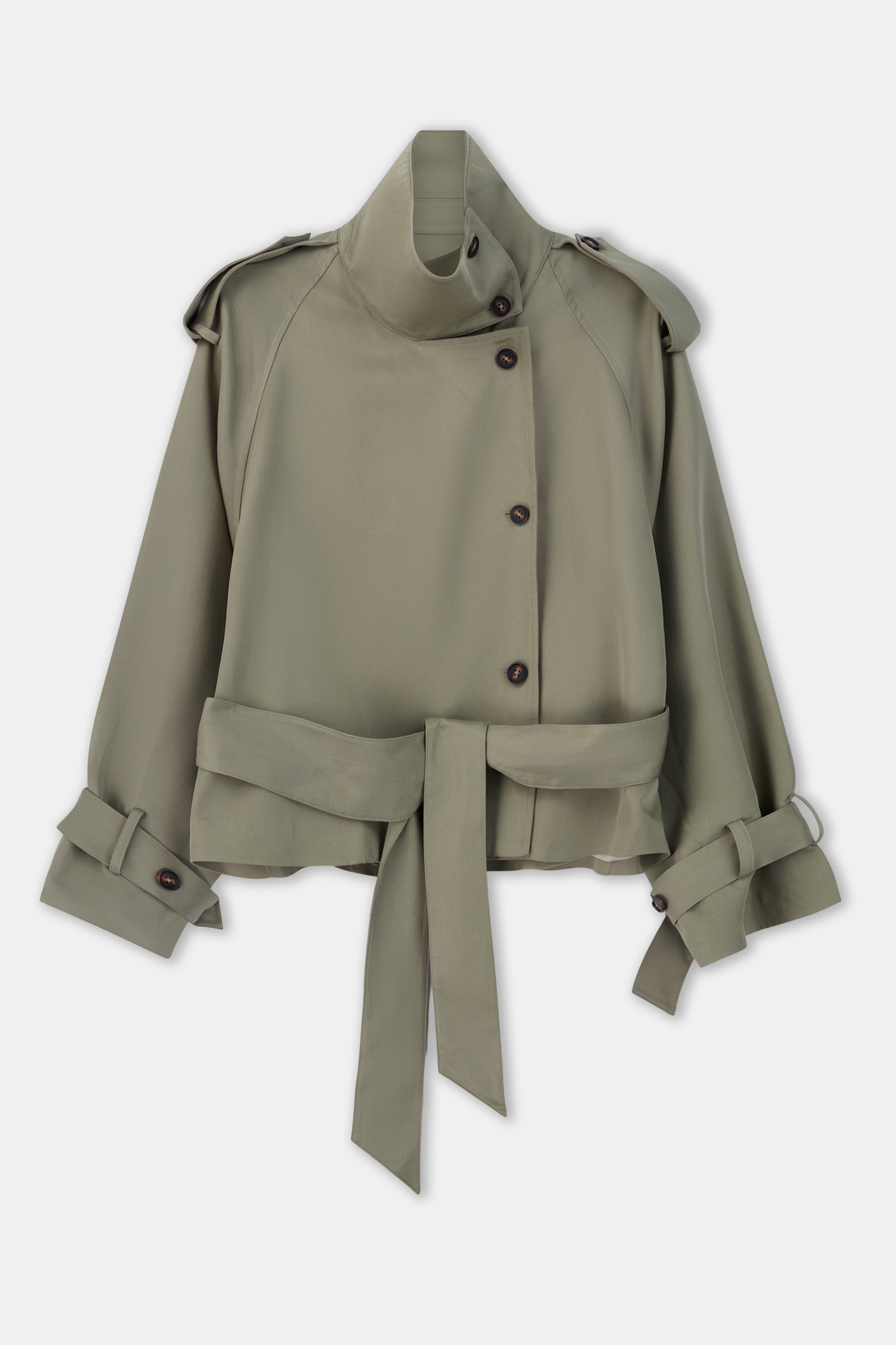 Cropped Funnel Neck Trench - Antique Sage | BOA