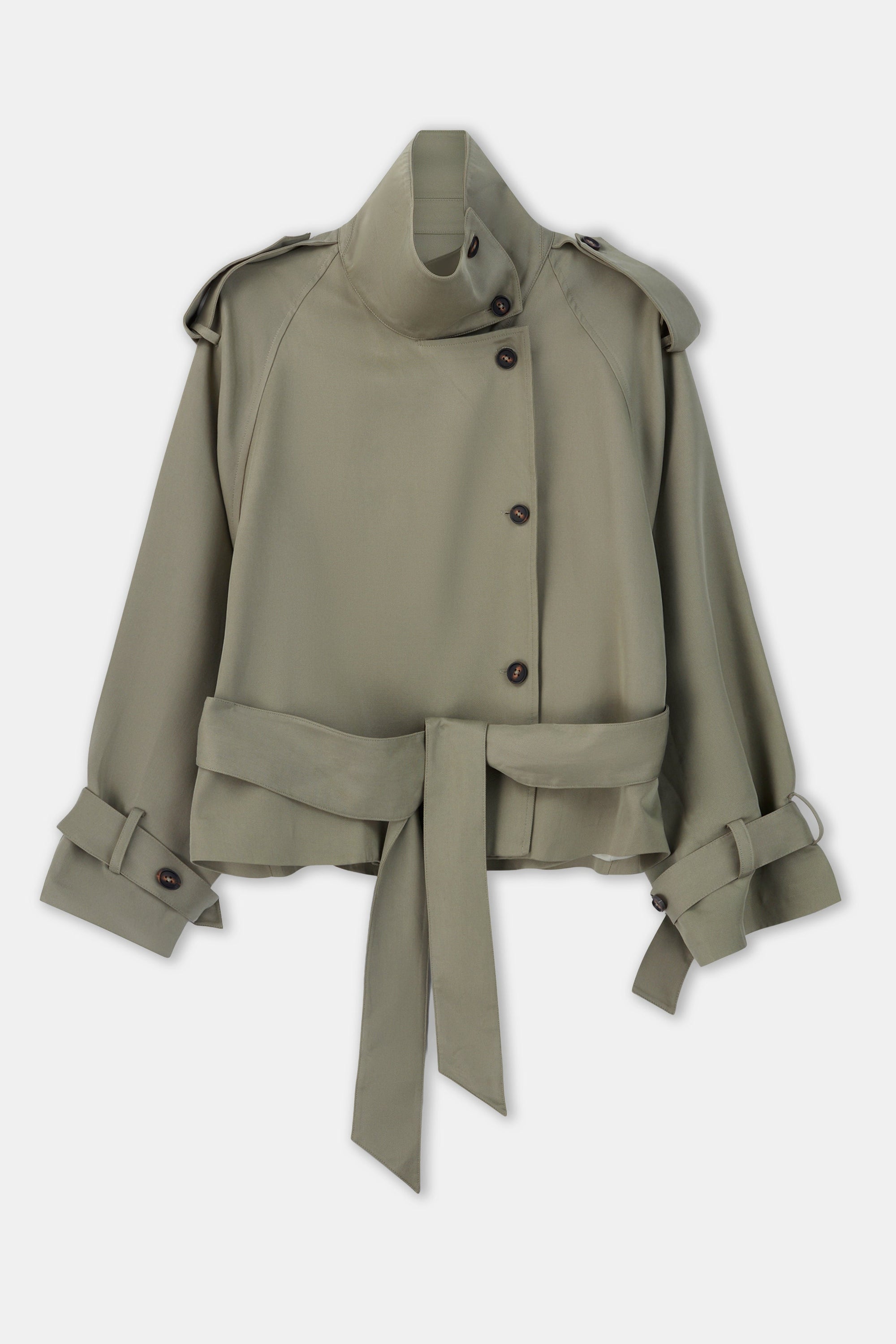 Cropped Funnel Neck Trench - Antique Sage